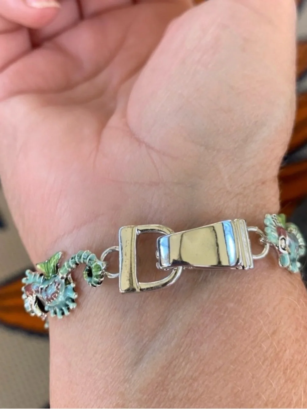 Seahorse Link Bracelet in Aqua, Green and Coral